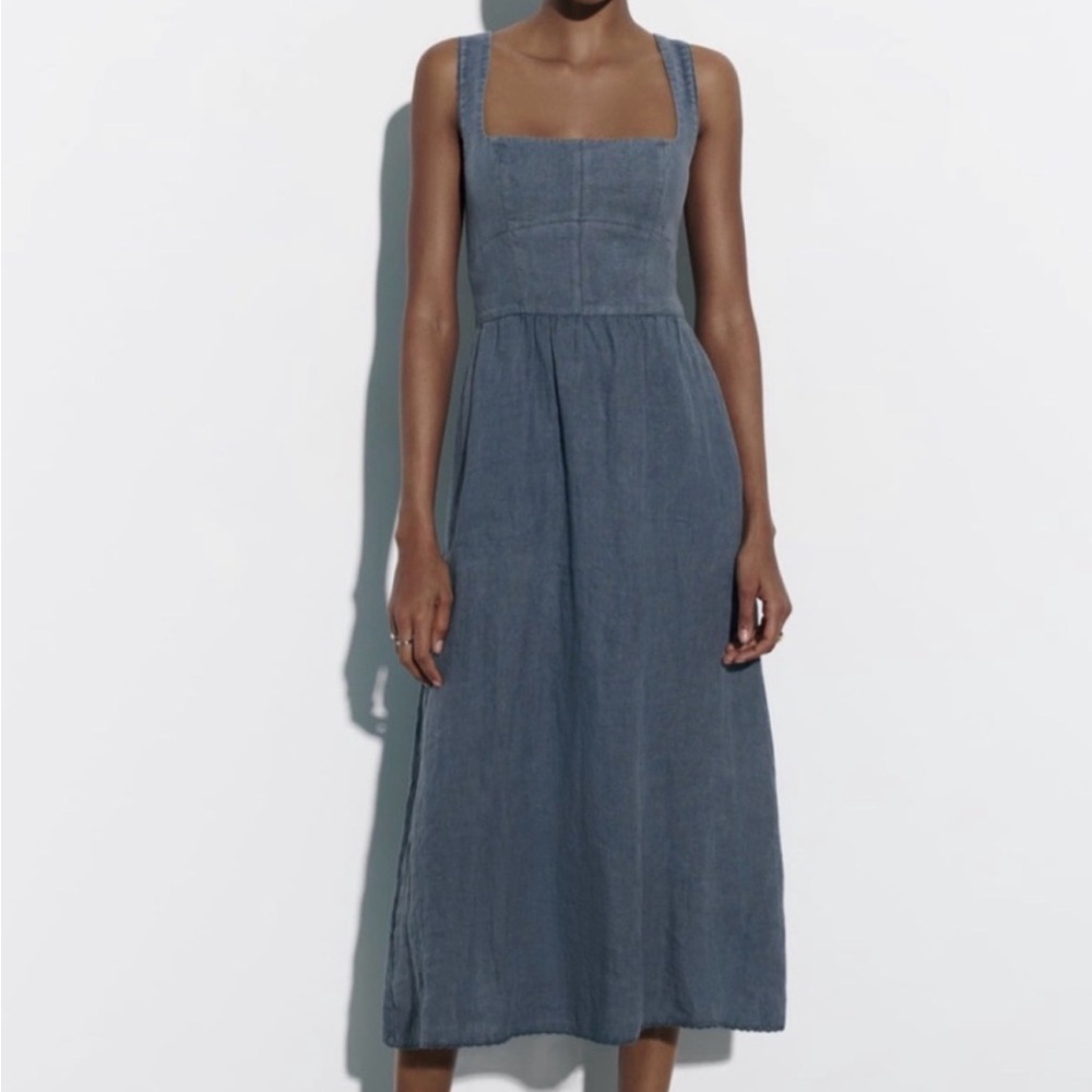 Zara Slate Blue Sleeveless Linen Maxi Dress